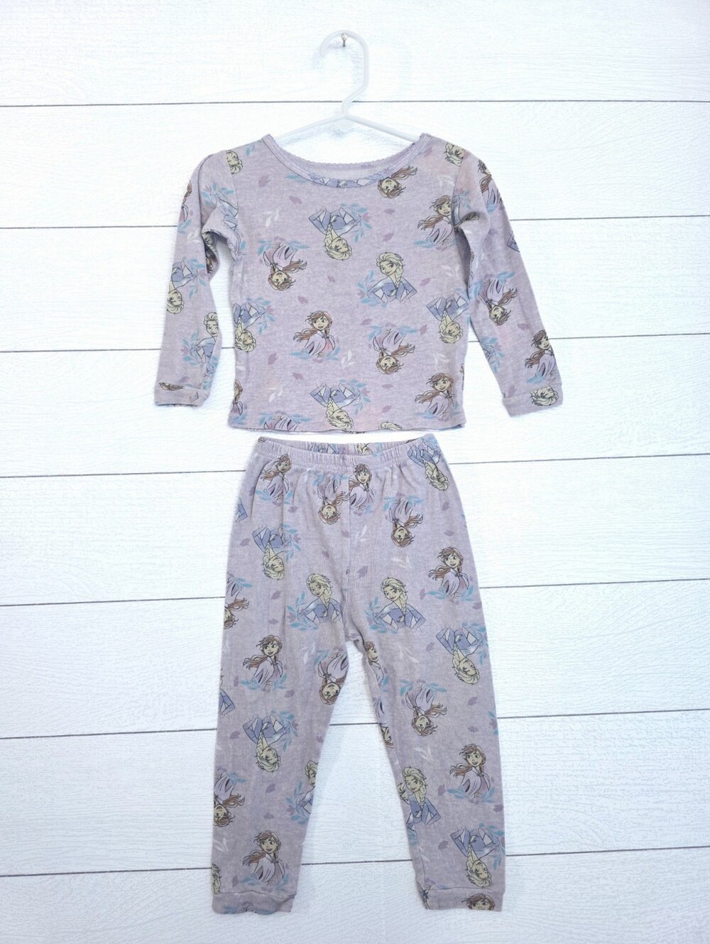 Disney Frozen Elsa Anna Long Sleeves & Pants Purple Pajama Set Toddler 3T Cotton